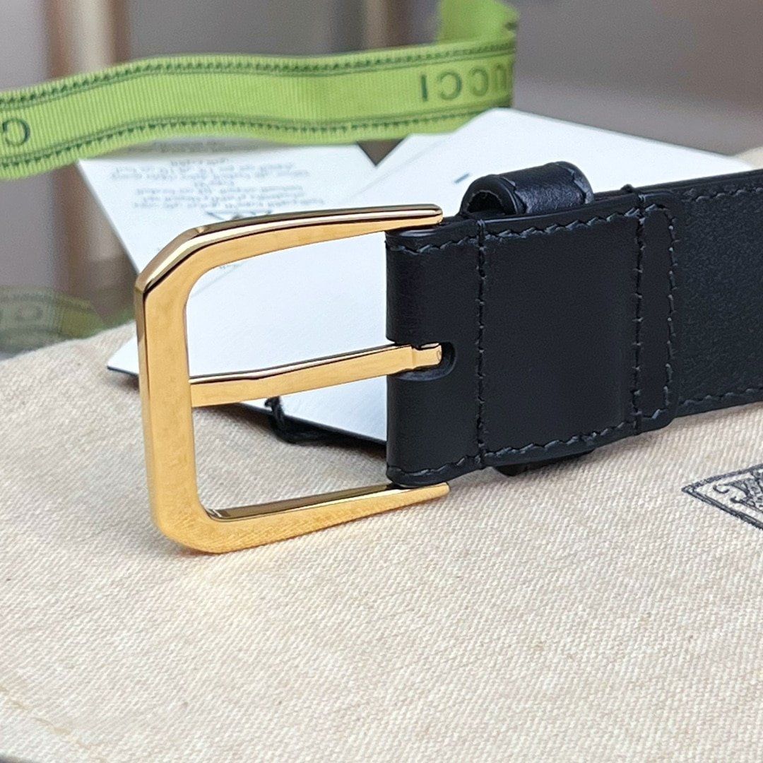 Gvc*1 Belt With Interlocking G Detail Black Leather 35Mm 673921 Ap00G 1000