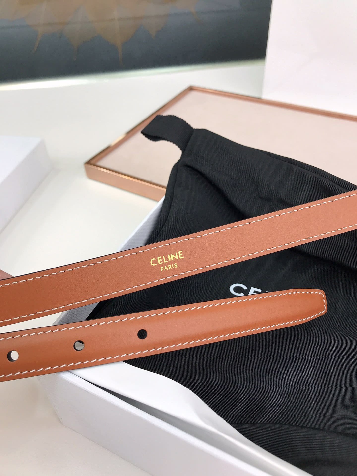 Ce1i*e Leather Belt Brown 1.8Cm