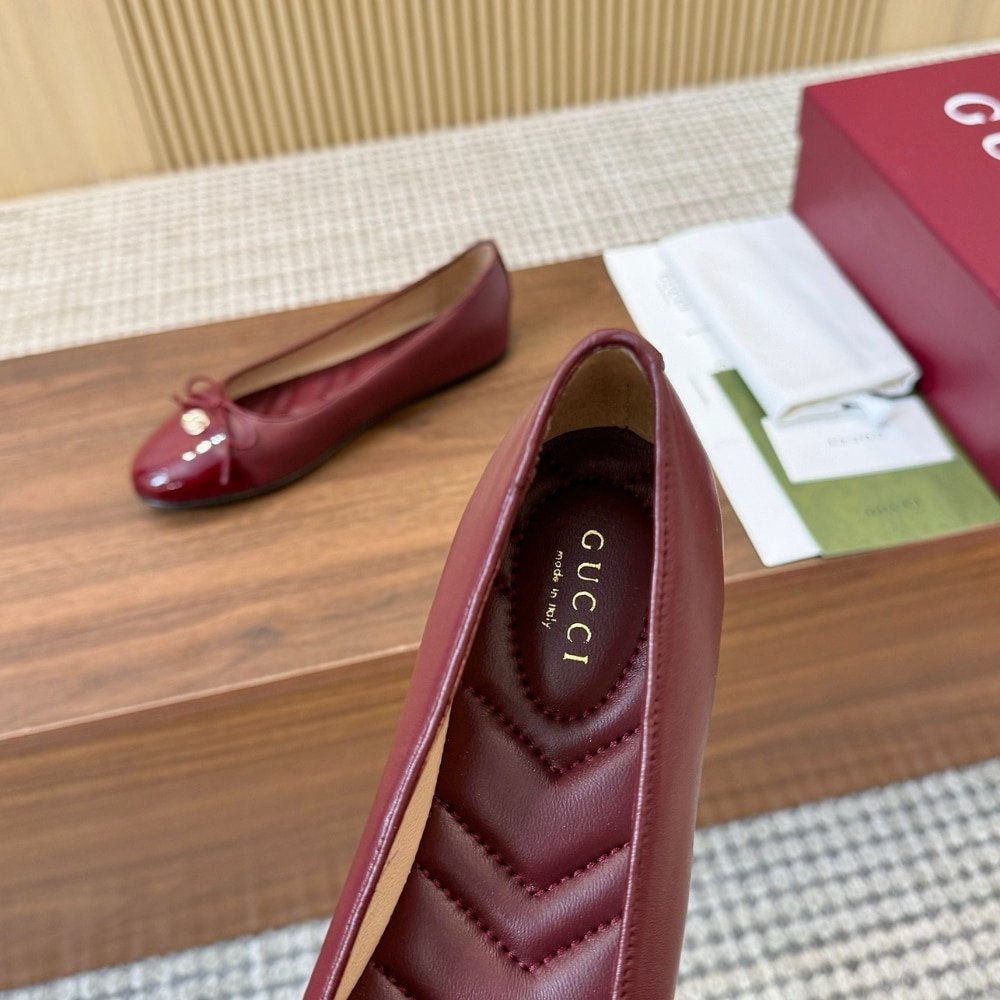 Gvc*1 Women Ballet Flat With Double G Red Leather ‎835805 Bnc80 6207