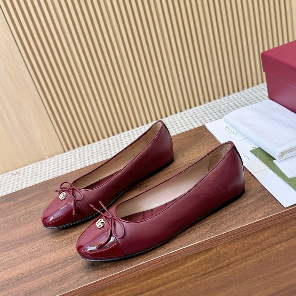 Gvc*1 Women Ballet Flat With Double G Red Leather ‎835805 Bnc80 6207