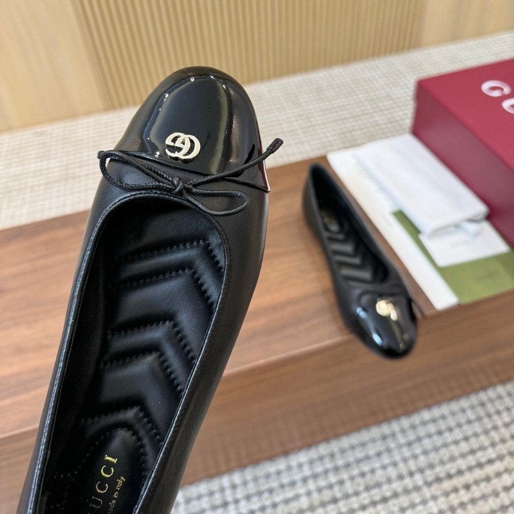 Gvc*1 Women Ballet Flat With Double G Black Leather 835805 Bnc80 1000