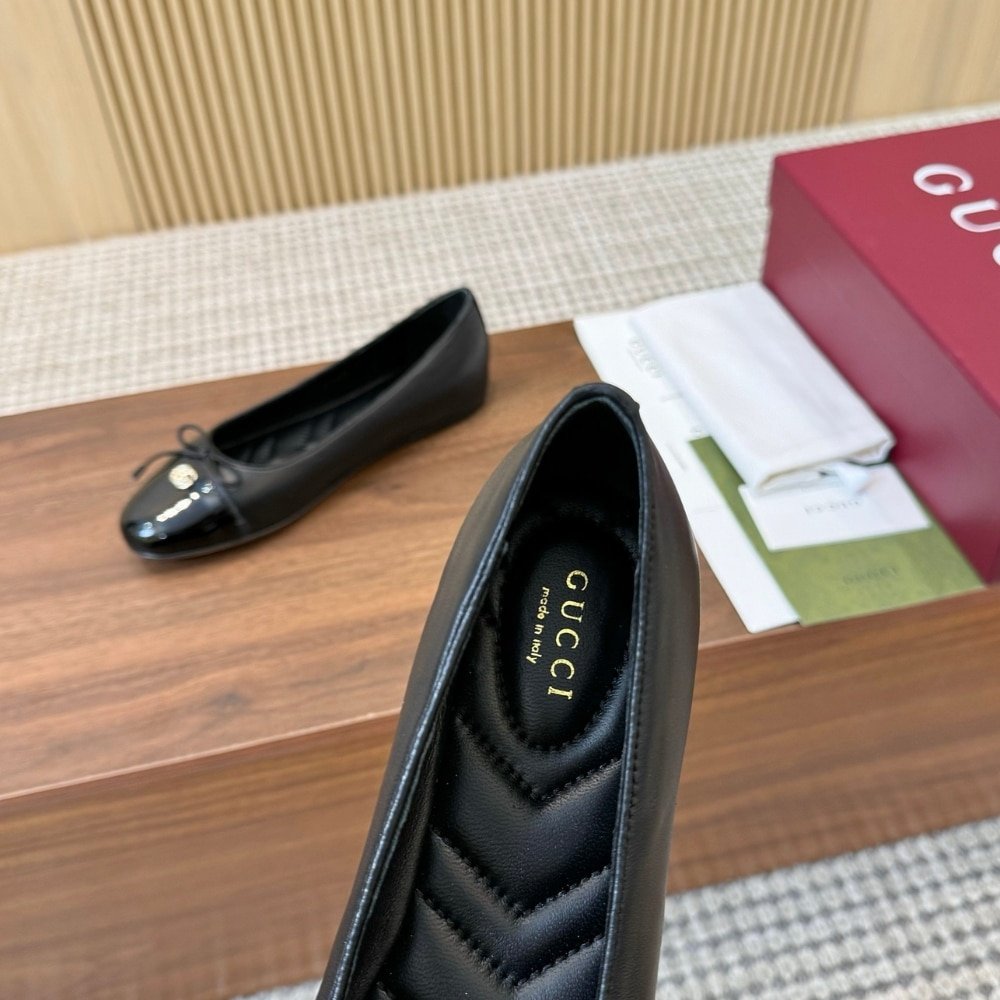 Gvc*1 Women Ballet Flat With Double G Black Leather 835805 Bnc80 1000