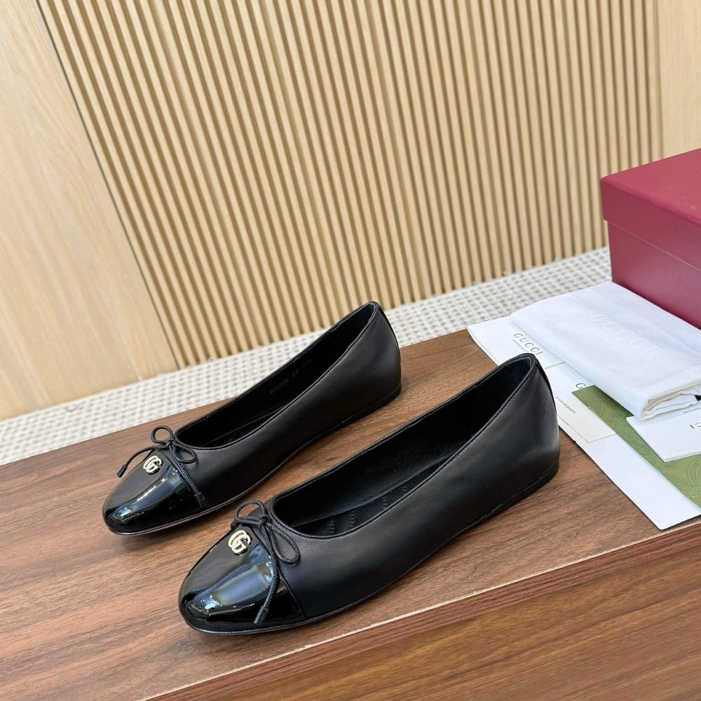 Gvc*1 Women Ballet Flat With Double G Black Leather 835805 Bnc80 1000