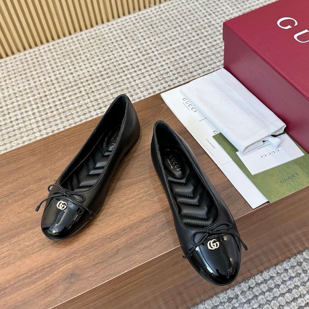 Gvc*1 Women Ballet Flat With Double G Black Leather 835805 Bnc80 1000