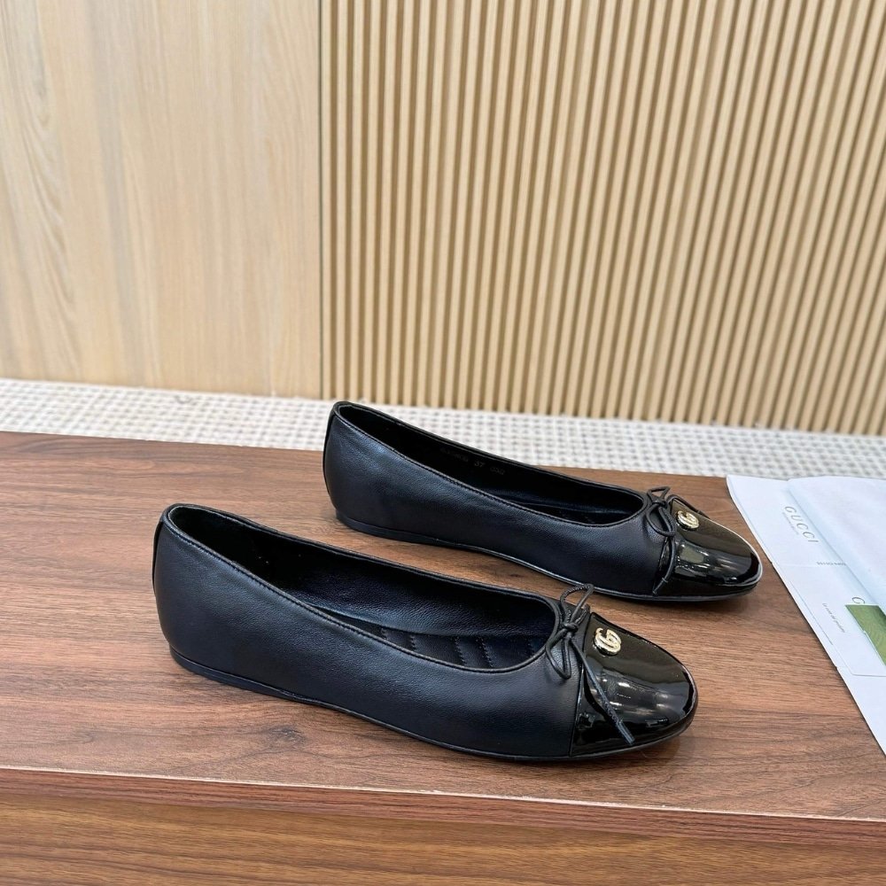 Gvc*1 Women Ballet Flat With Double G Black Leather 835805 Bnc80 1000