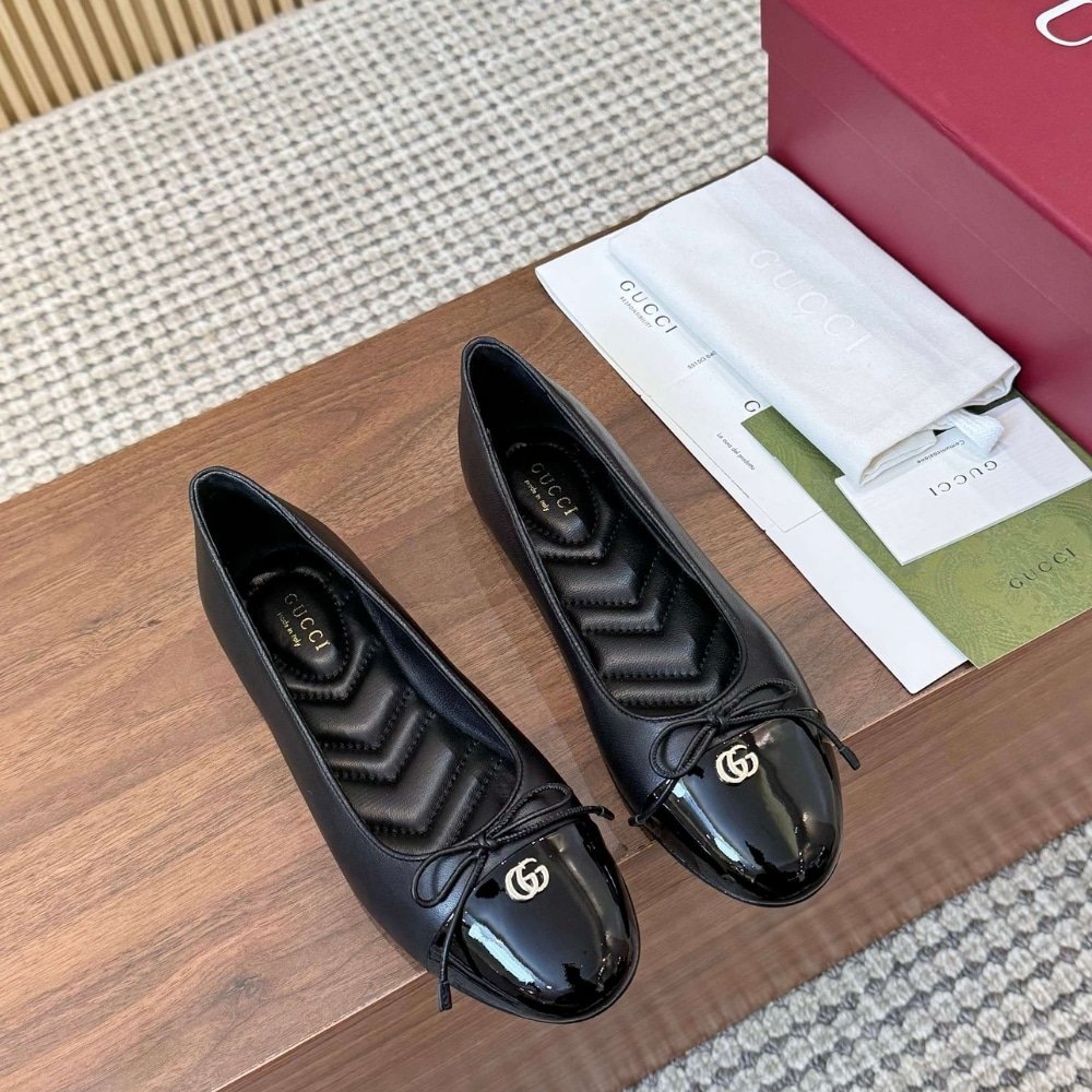 Gvc*1 Women Ballet Flat With Double G Black Leather 835805 Bnc80 1000