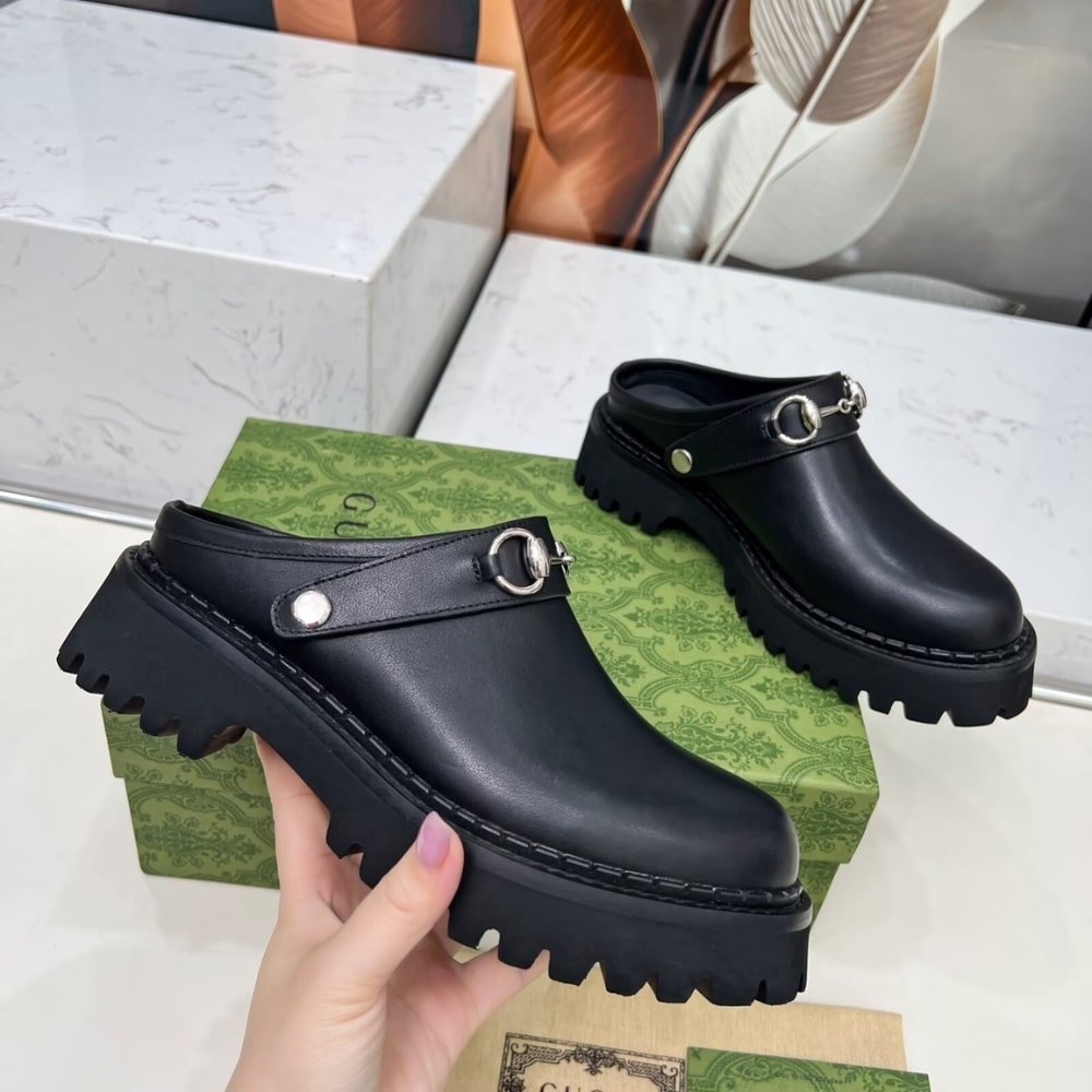Gvc*1 Women Mule With Horsebit Black Leather 835829 Aadcw 1000