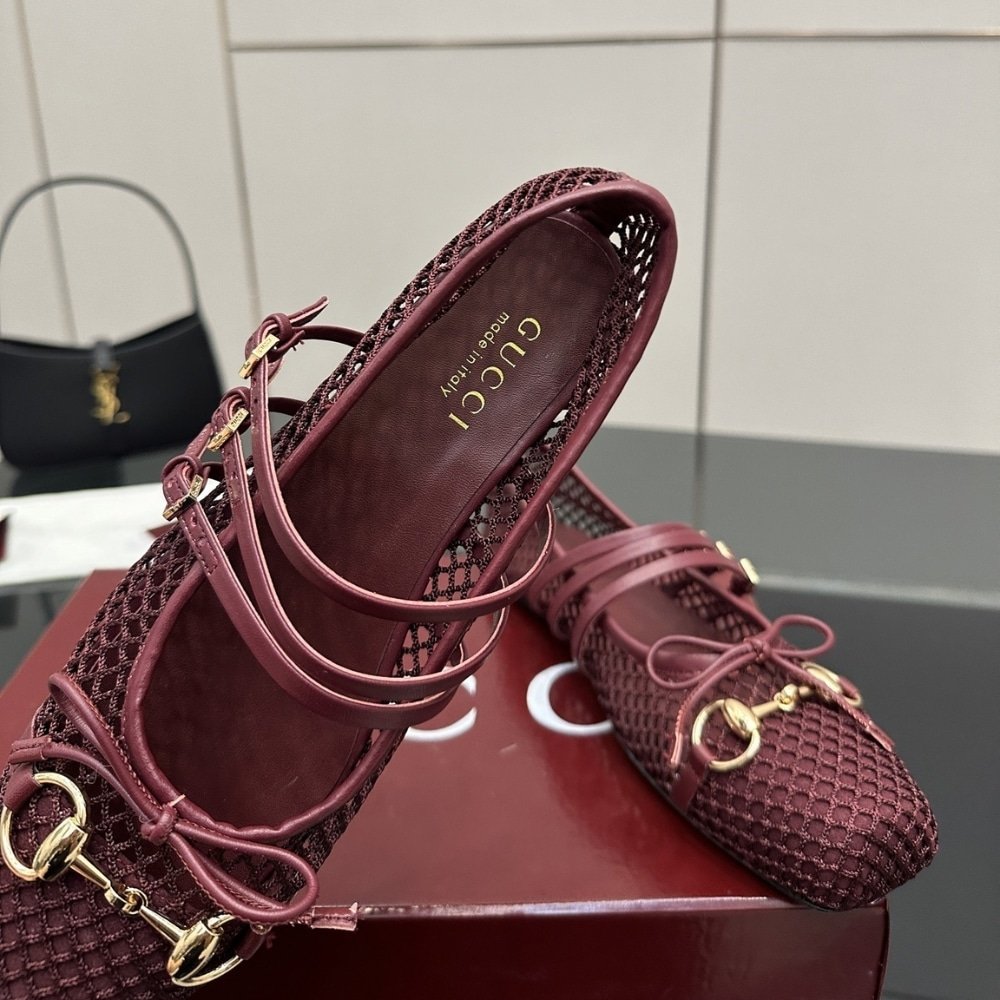Gvc*1 Women Horsebit Ballet Flat Rosso Ancora Red Mesh 835077 Faeqz 6207