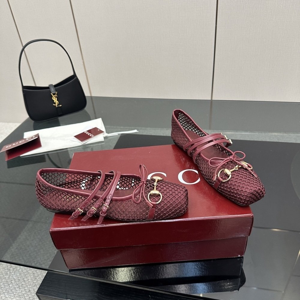 Gvc*1 Women Horsebit Ballet Flat Rosso Ancora Red Mesh 835077 Faeqz 6207
