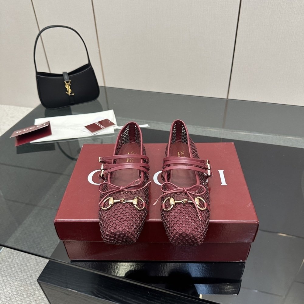 Gvc*1 Women Horsebit Ballet Flat Rosso Ancora Red Mesh 835077 Faeqz 6207