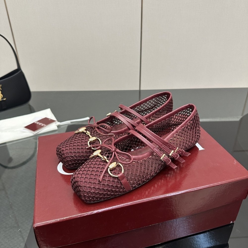 Gvc*1 Women Horsebit Ballet Flat Rosso Ancora Red Mesh 835077 Faeqz 6207