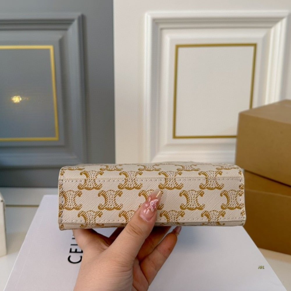 Ce1i*e Mini Vertical Cabas In Triomphe Canvas And Beige 17Cm