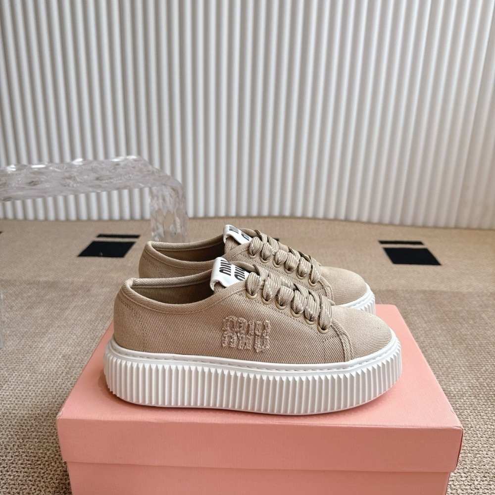 M1um1u Denim Sneaker With Logo Colonial Beige 5E389E 3Ars F0044 F 005