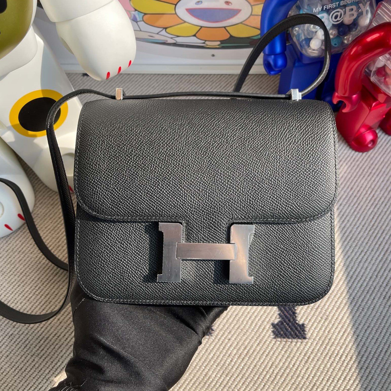 H**me5 Constance 18 Epsom Black Silver Hardware 18Cm