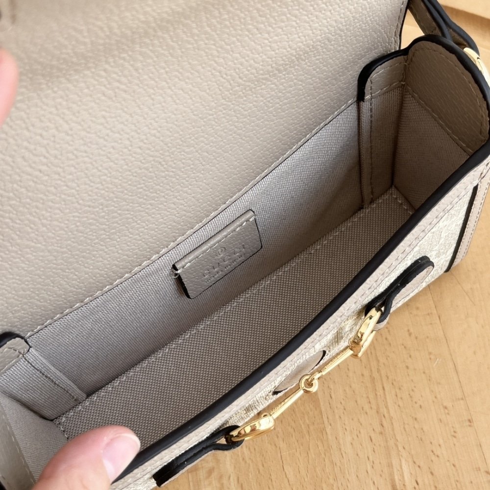 Gvc*1 Horsebit 1955 Mini Bag Beige And White Gg Svp*me 18Cm 699296 Uulbg 9683