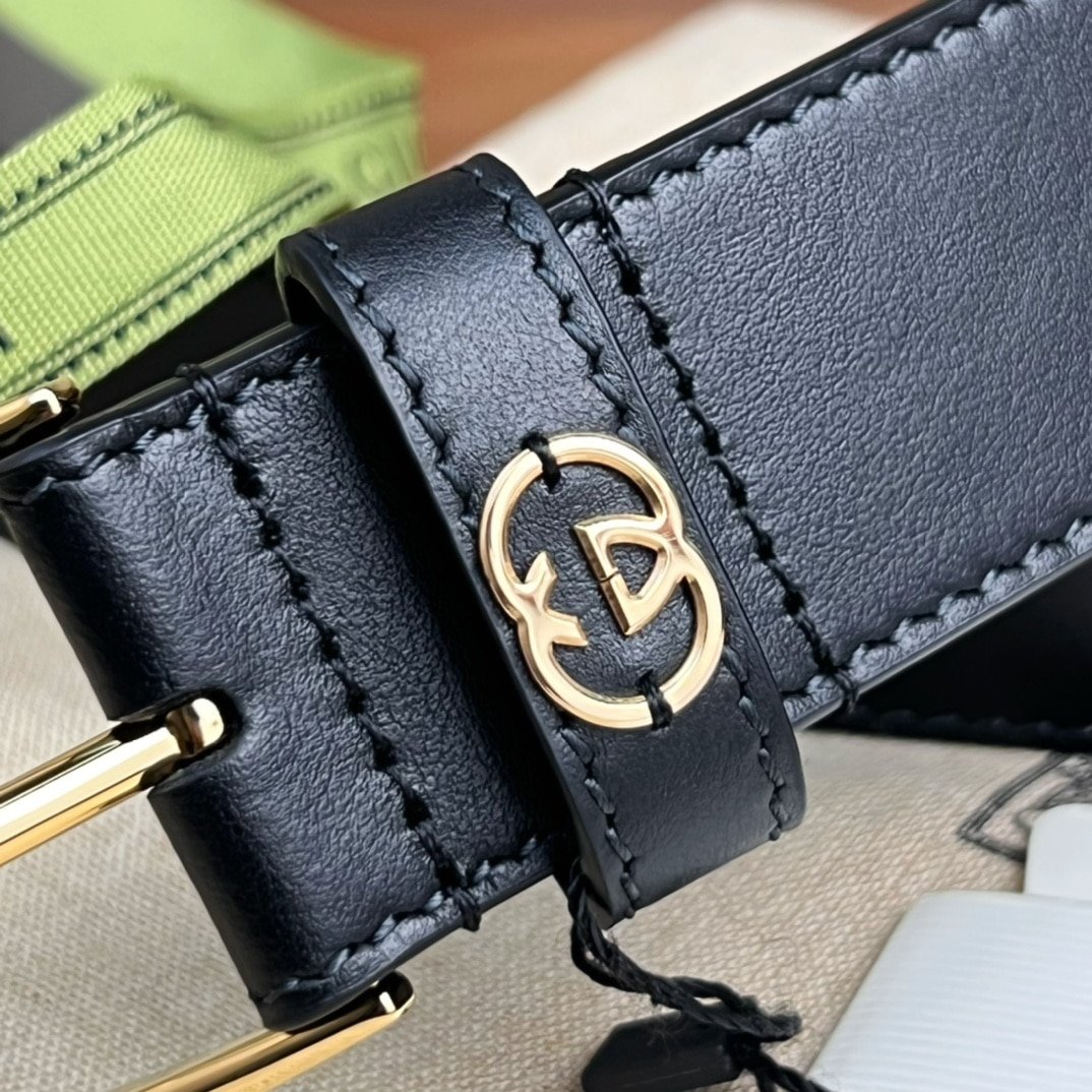 Gvc*1 Belt With Interlocking G Detail Black Leather 35Mm 673921 Ap00G 1000