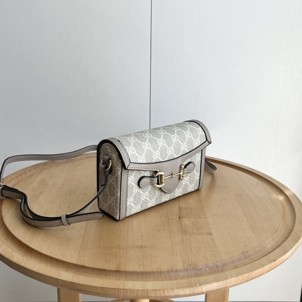 Gvc*1 Horsebit 1955 Mini Bag Beige And White Gg Svp*me 18Cm 699296 Uulbg 9683