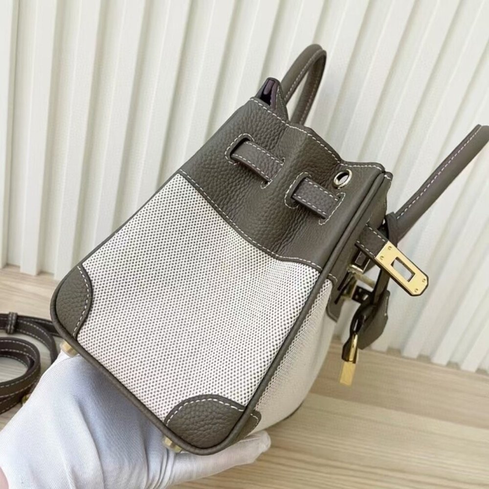 H**me5 Birkin 25 Two Tone Toile Canvas Gold Hardware Grey 25Cm