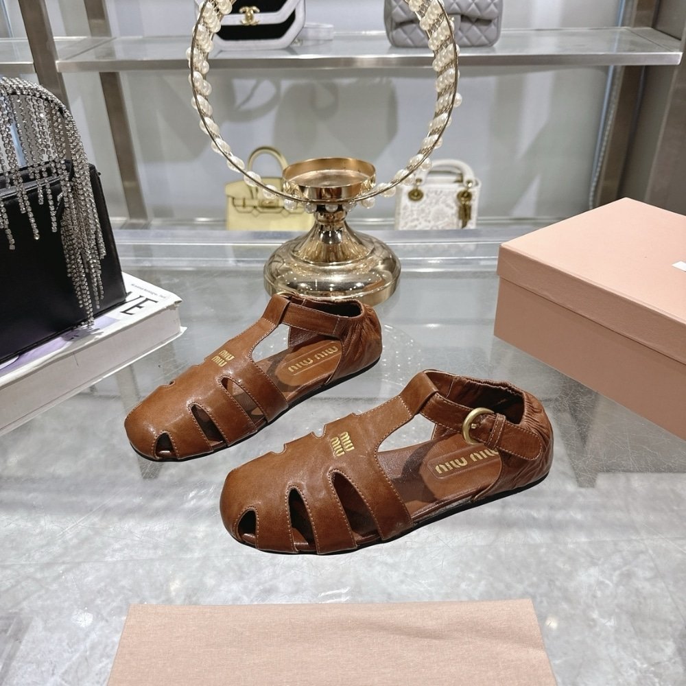 M1um1u Ruches Nappa Fisherman’s Sandals Oak 5E395E Efx F0316 F 005