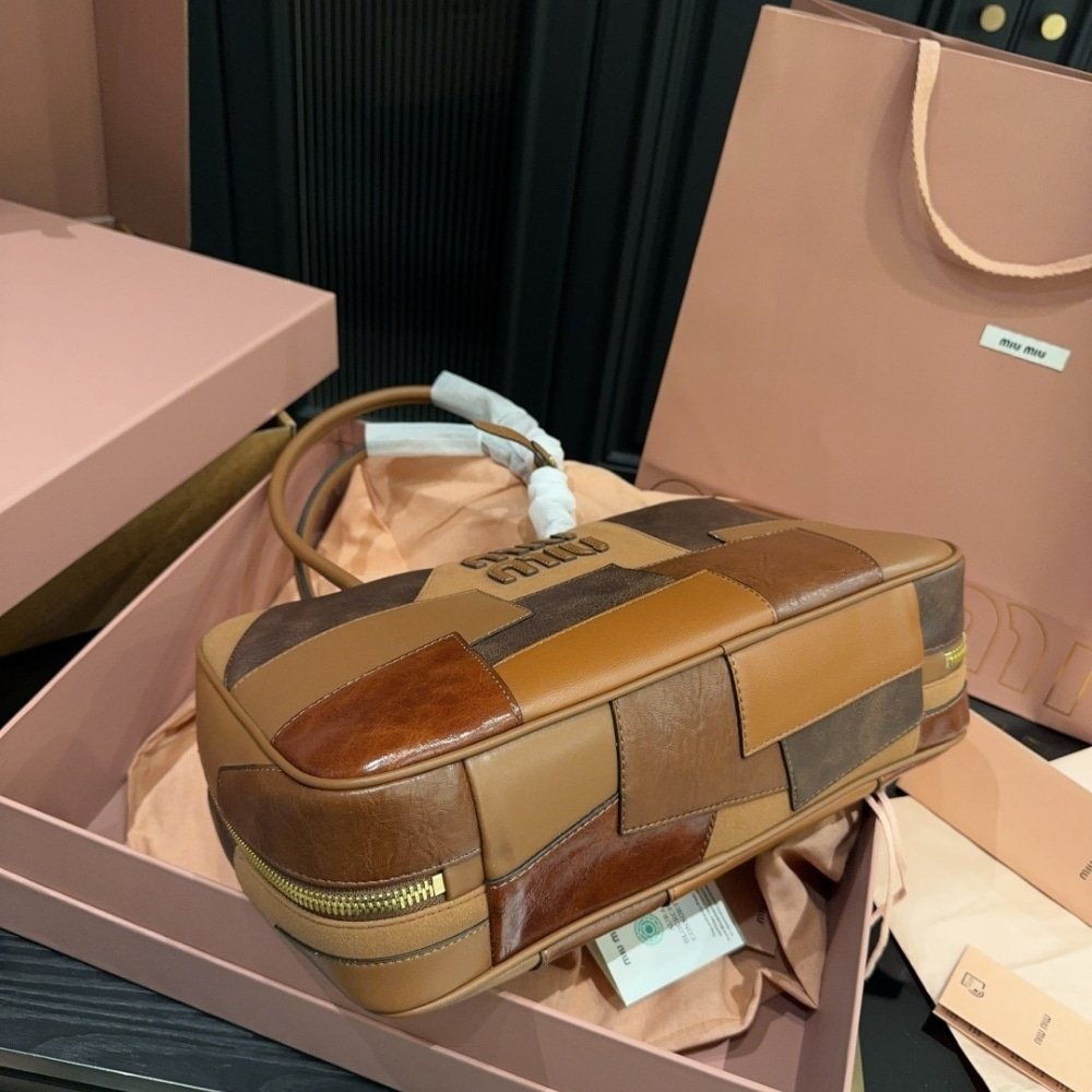 M1um1u Patchwork Beau Bag Cognac 34Cm 5Bb117 2Crv F0046 V Mln