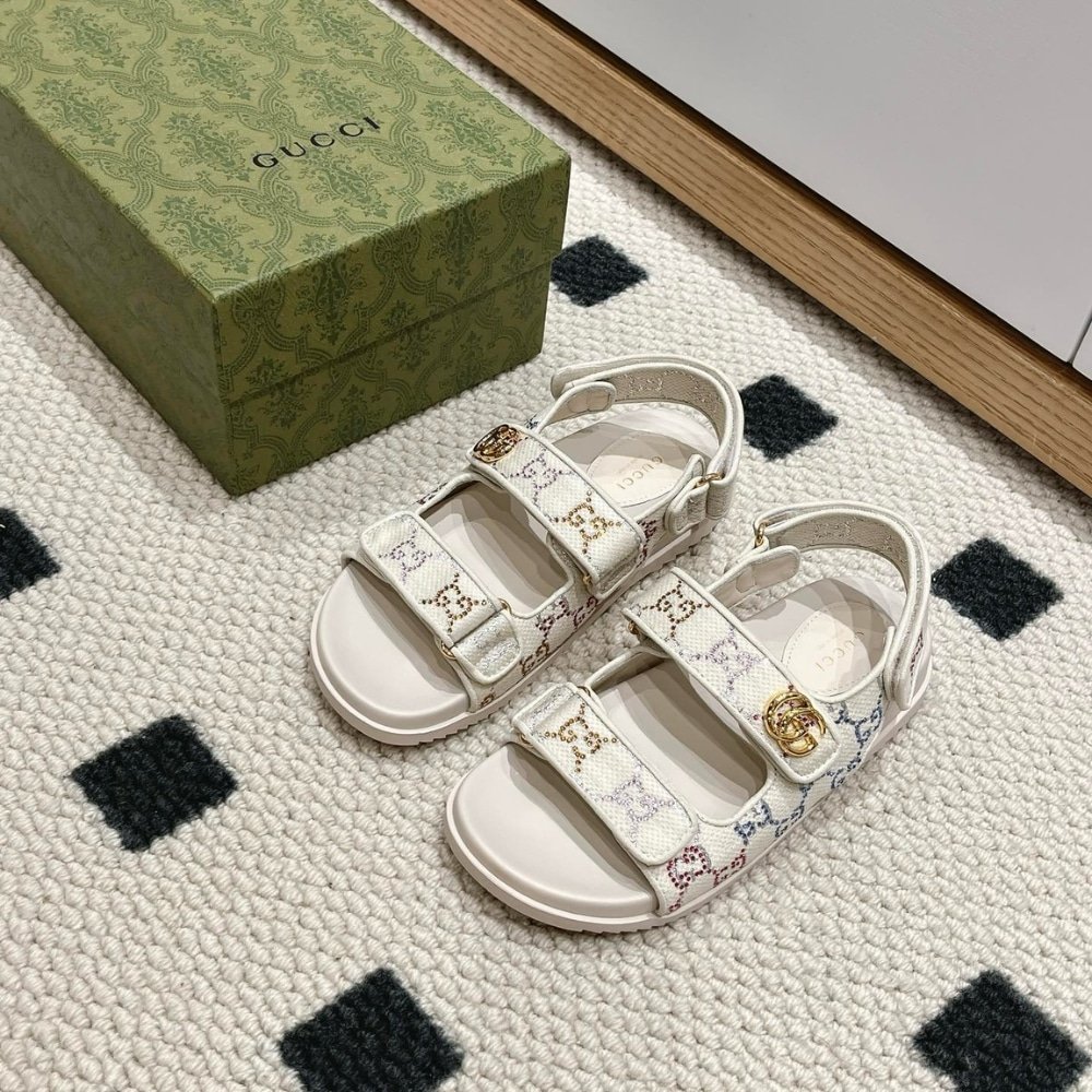 Gvc*1 Moritz Gg Monogram Sandals Beige Ebony 771575 G1730 9755