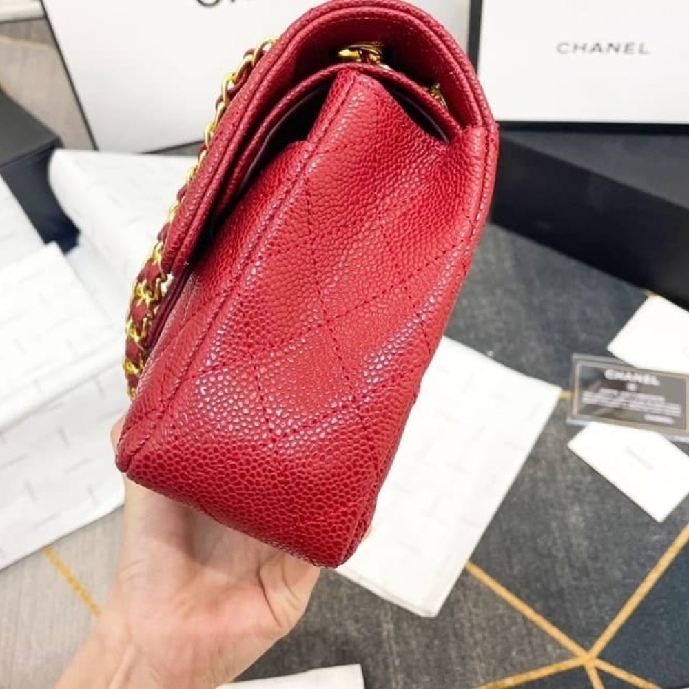 Ch**el Medium Classic Flap Bag Dark Red Caviar 26Cm