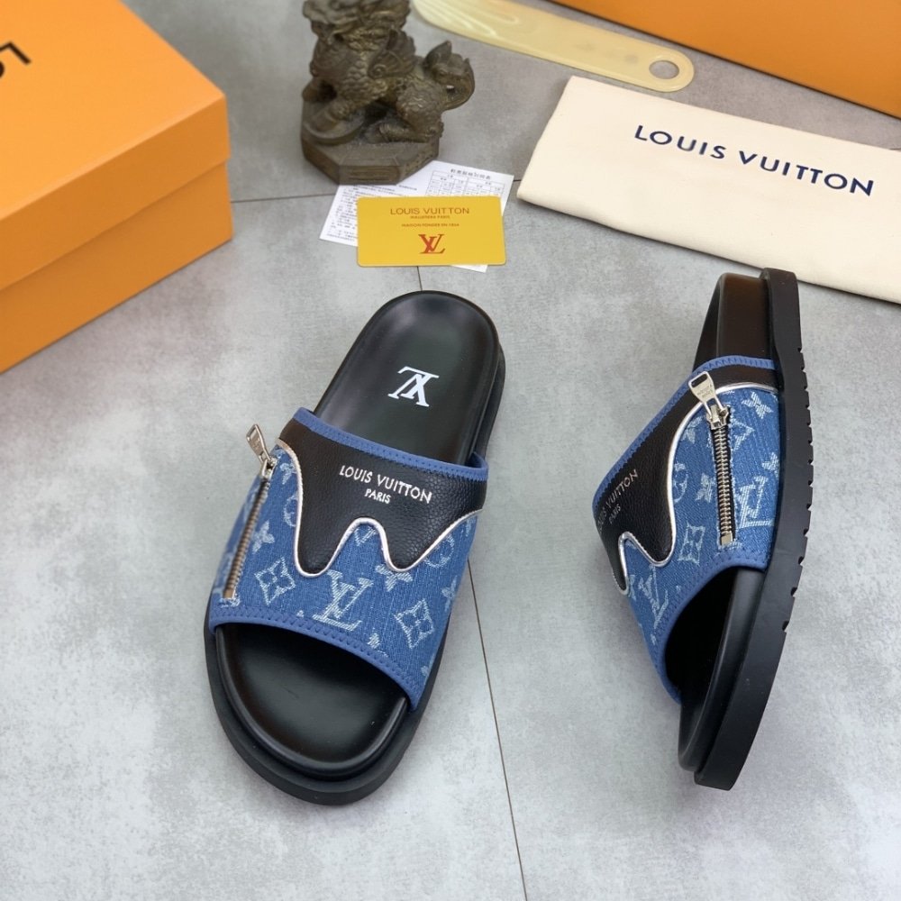 L0vis Vvtt0n Velcro Slippers Lock Edge Denim Blue