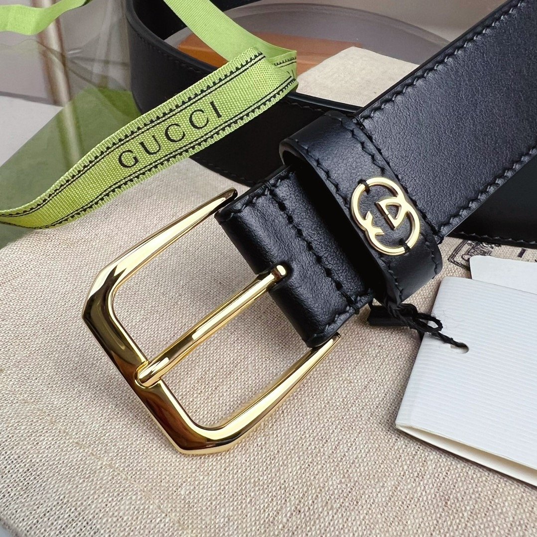 Gvc*1 Belt With Interlocking G Detail Black Leather 35Mm 673921 Ap00G 1000
