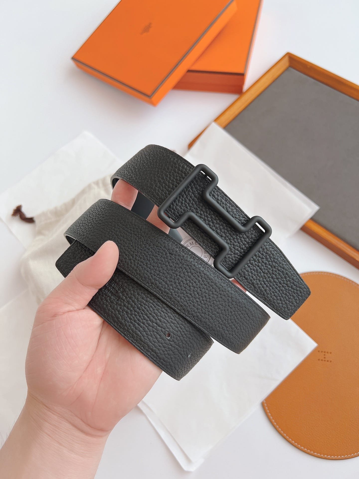 H**me5 Leather Belt With H Buckle Black 38Mm
