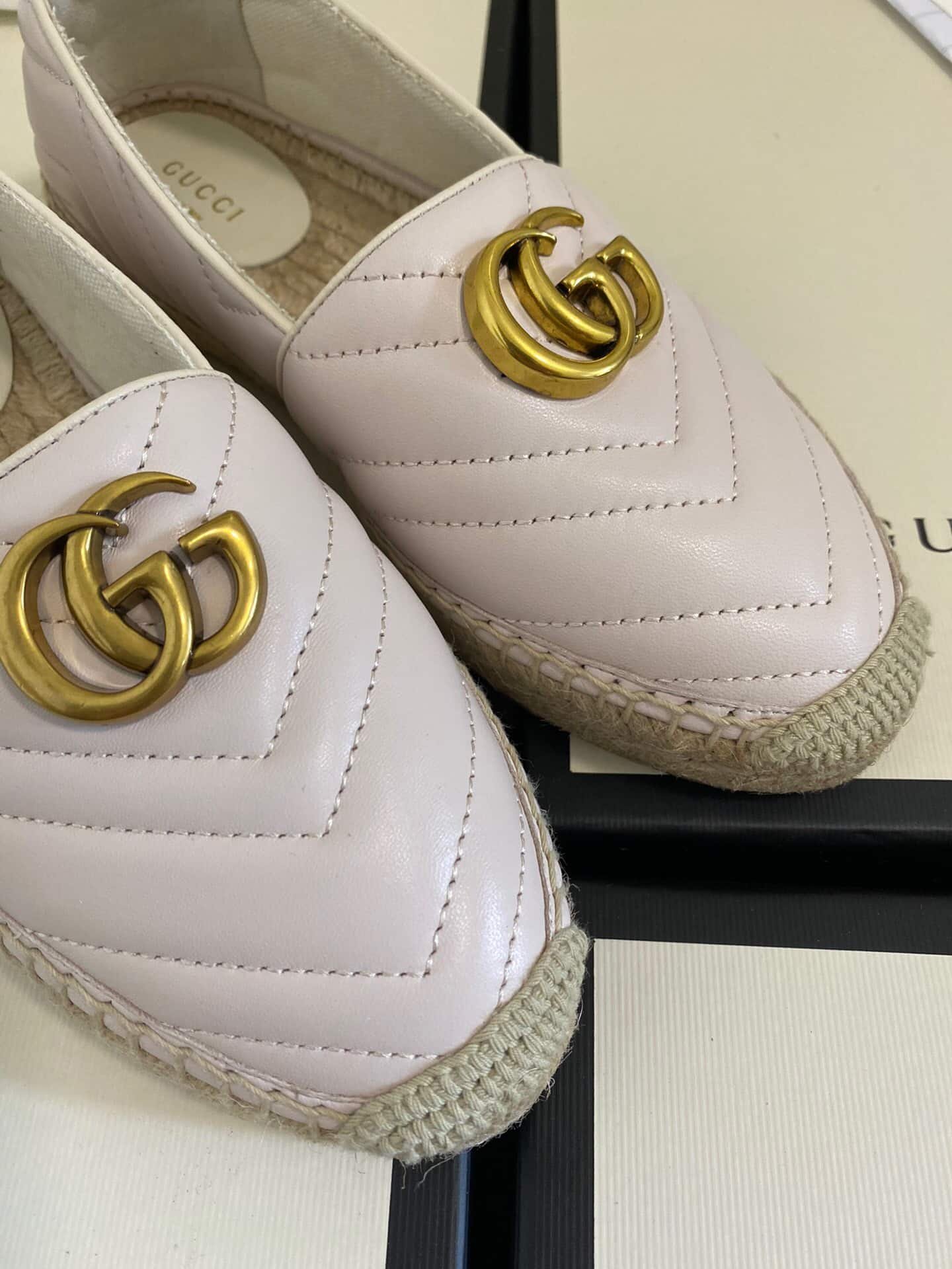 Gvc*1 Leather Espadrille With Double G White 551890 Bko00 1000