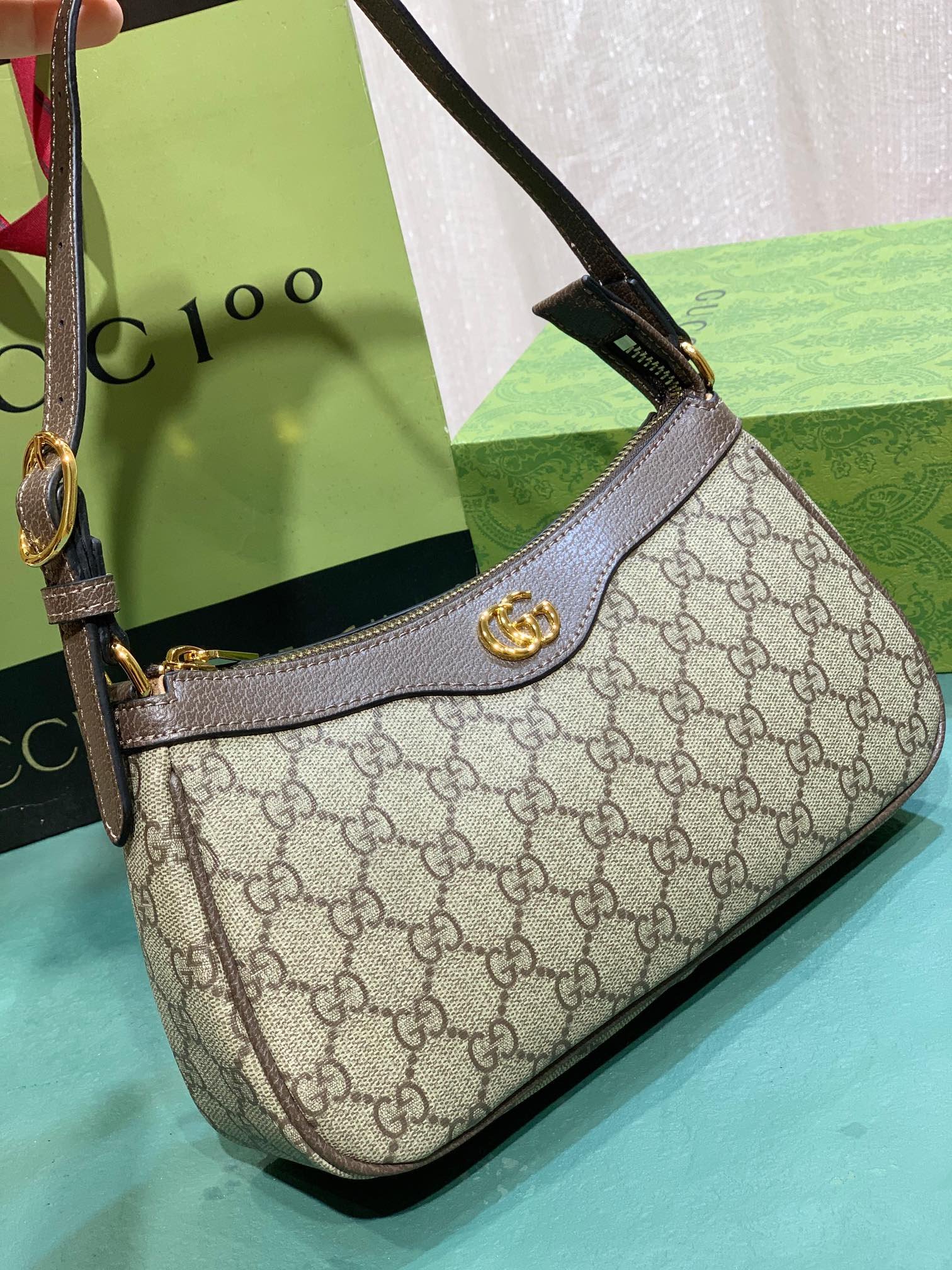 Gvc*1 Ophidia Small Shoulder Bag Beige And Dark Brown 25Cm 735145 Kaaad 8358
