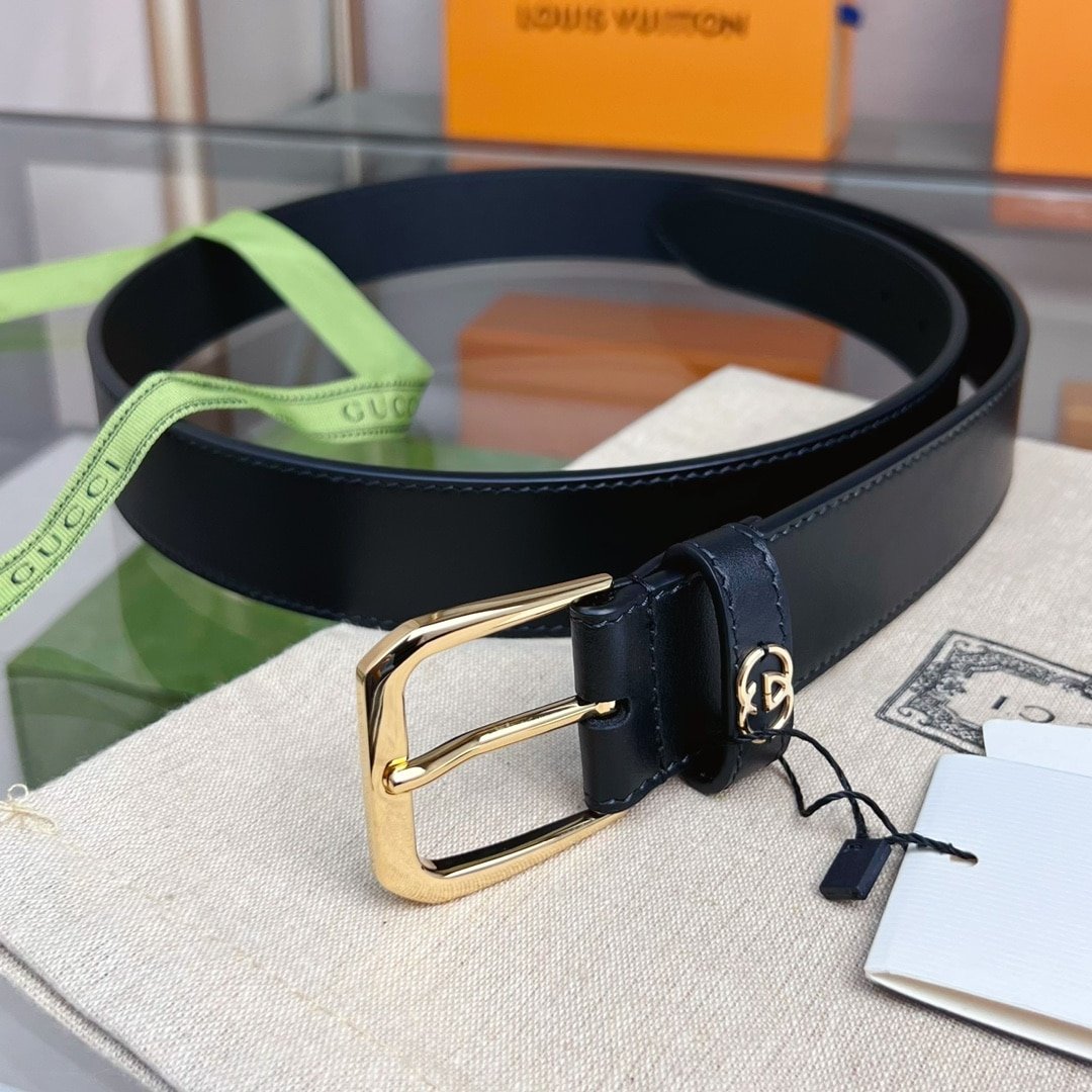 Gvc*1 Belt With Interlocking G Detail Black Leather 35Mm 673921 Ap00G 1000