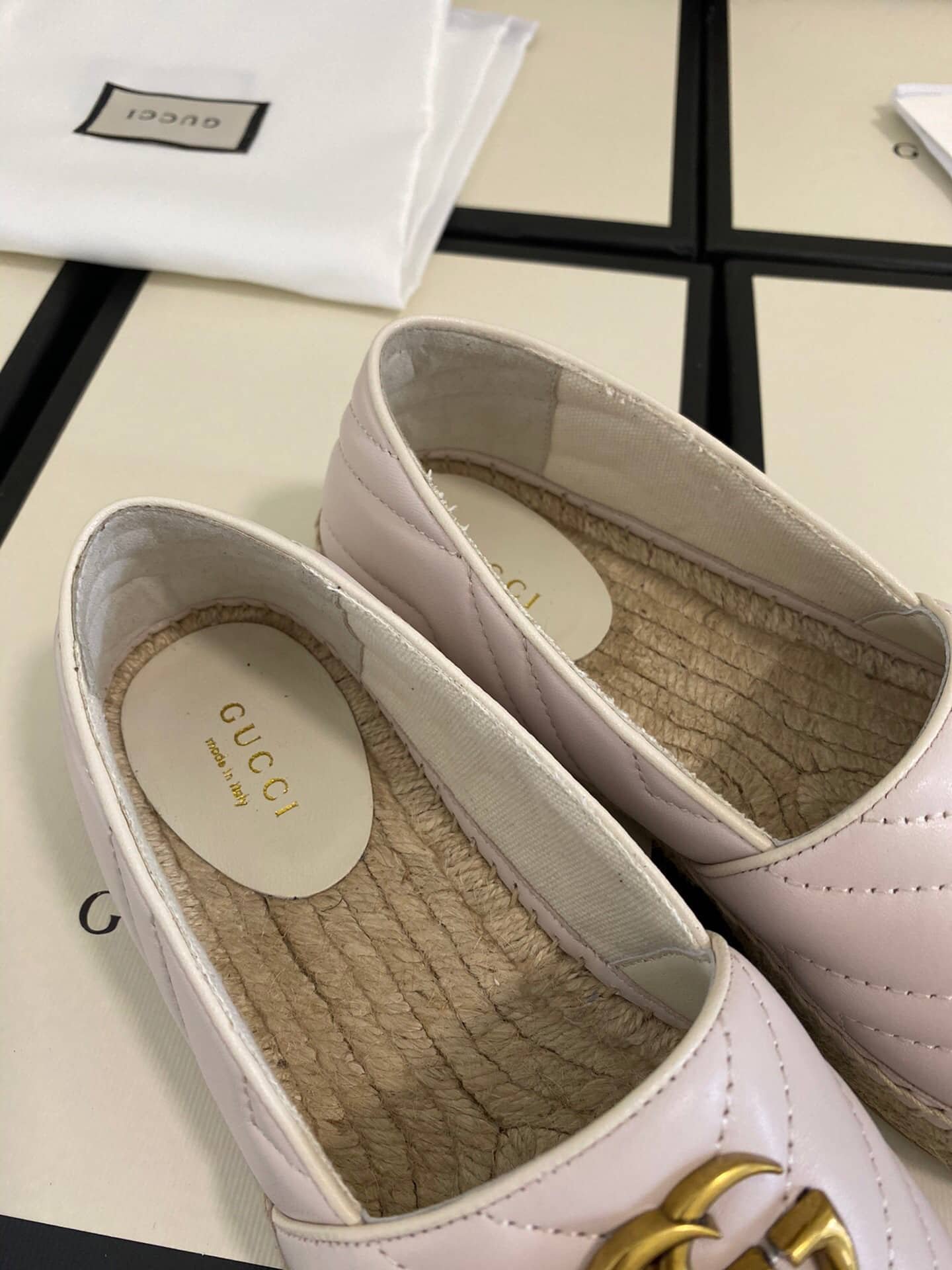 Gvc*1 Leather Espadrille With Double G White 551890 Bko00 1000