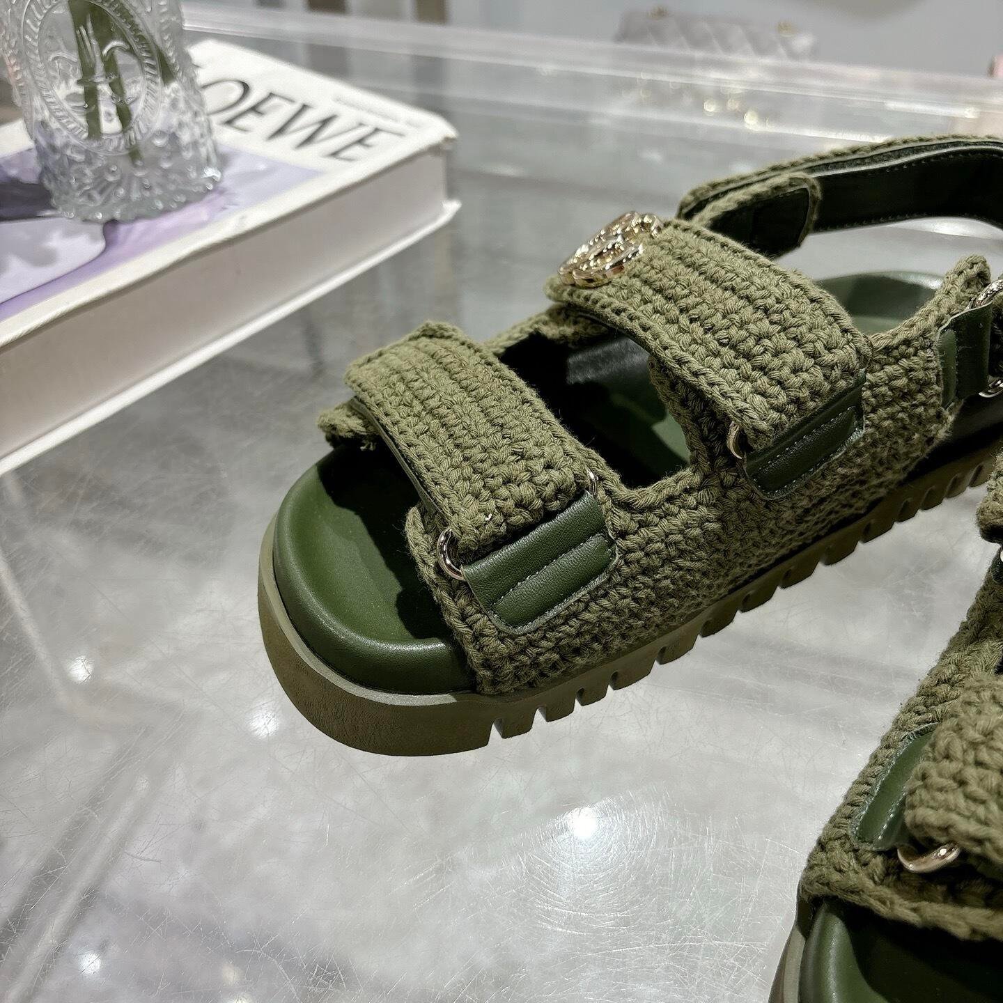 Gvc*1 Women Sandal With Double G Dark Green Crochet 835086 Faeq2 3037