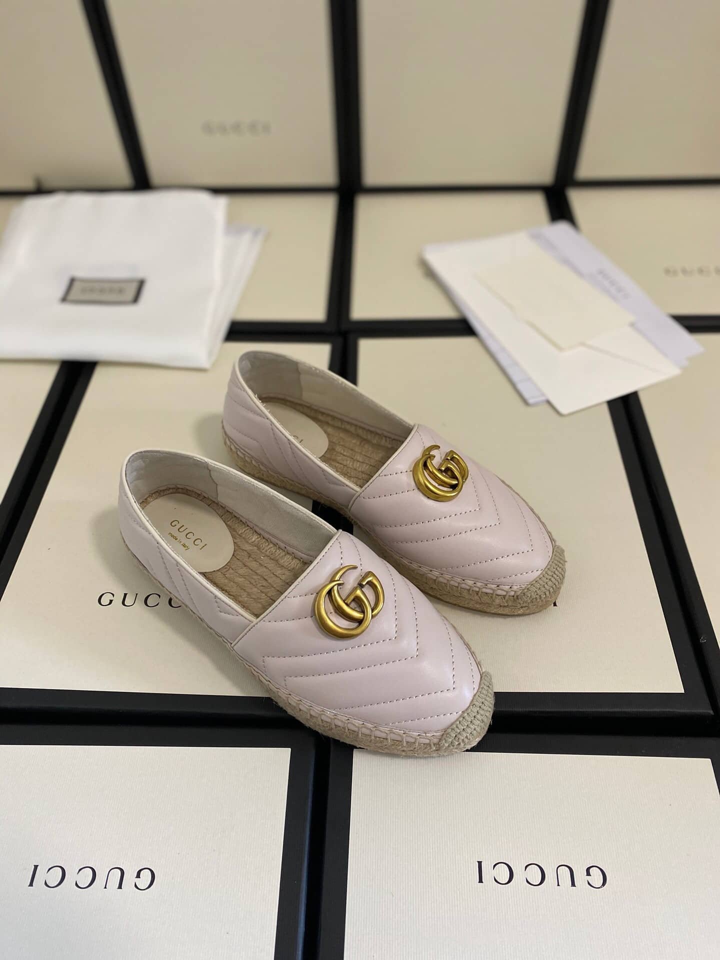 Gvc*1 Leather Espadrille With Double G White 551890 Bko00 1000