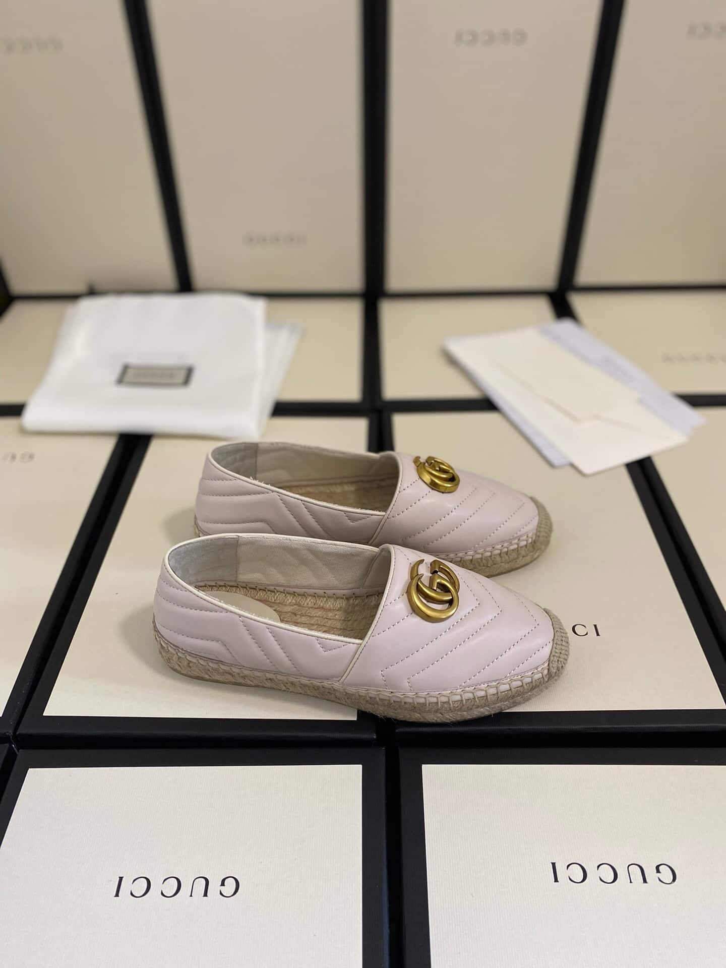 Gvc*1 Leather Espadrille With Double G White 551890 Bko00 1000