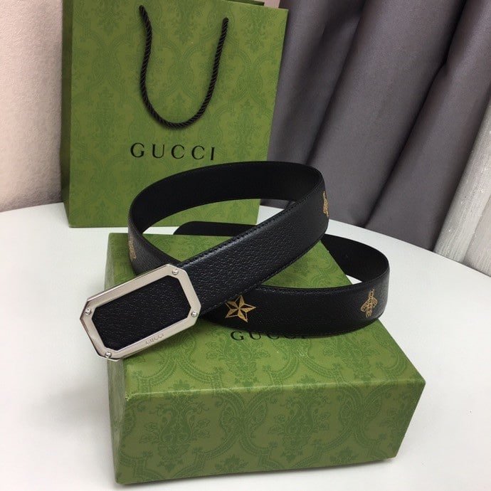 Gvc*1 Black Belt With Square Silver Buckle And Bee Star 35Mm