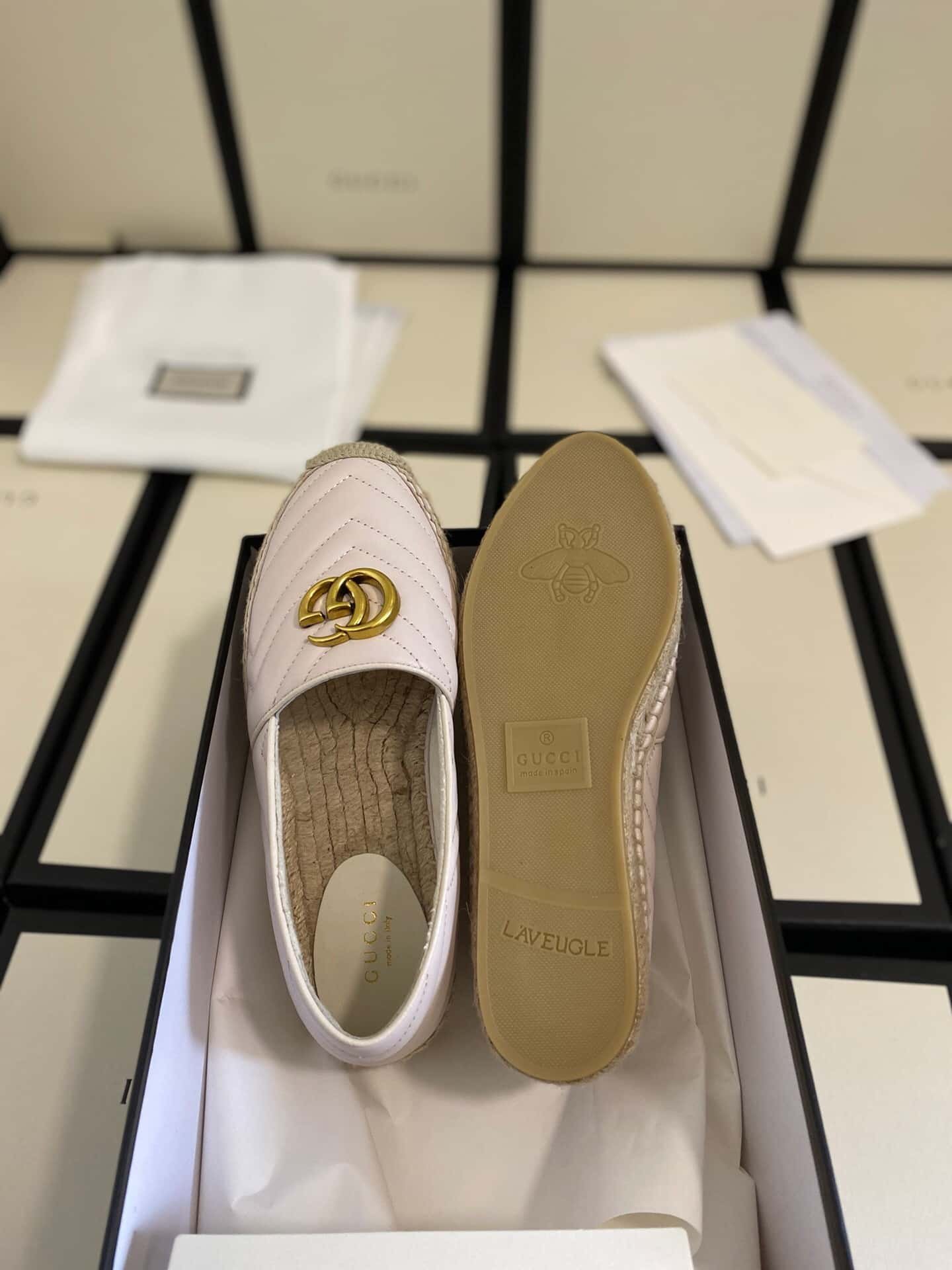 Gvc*1 Leather Espadrille With Double G White 551890 Bko00 1000