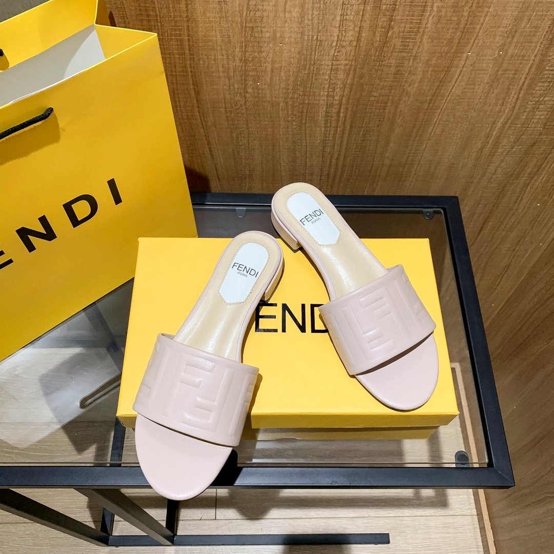 F**di Silk Cowhide Slippers Light Pink