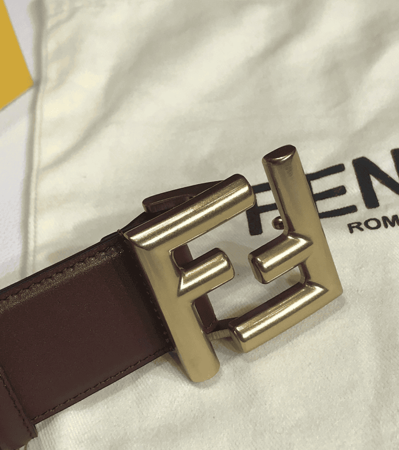 F**di Brown Leather Belt With Ff Gold Buckle 40Mm