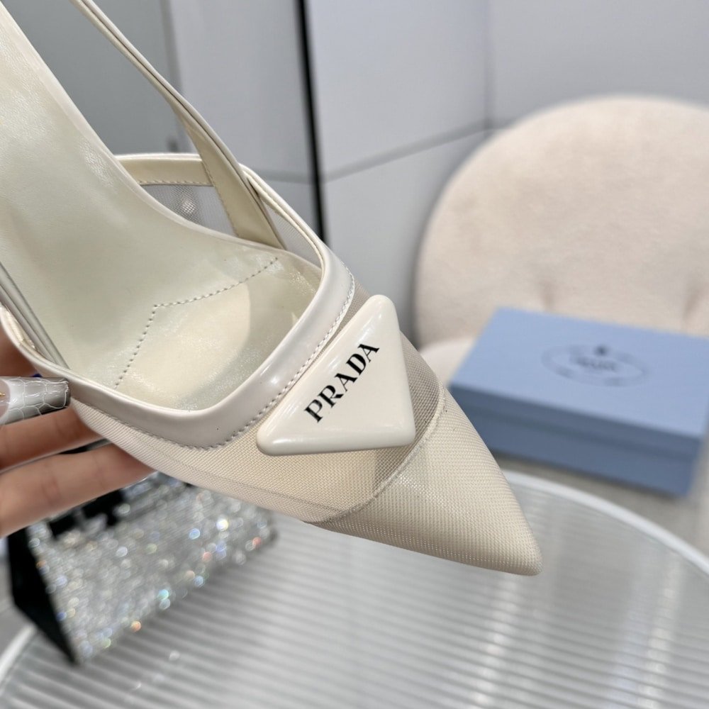 Pra*a Mesh Fabric Slingback Pumps White 1I891N 099 F0009 F 075