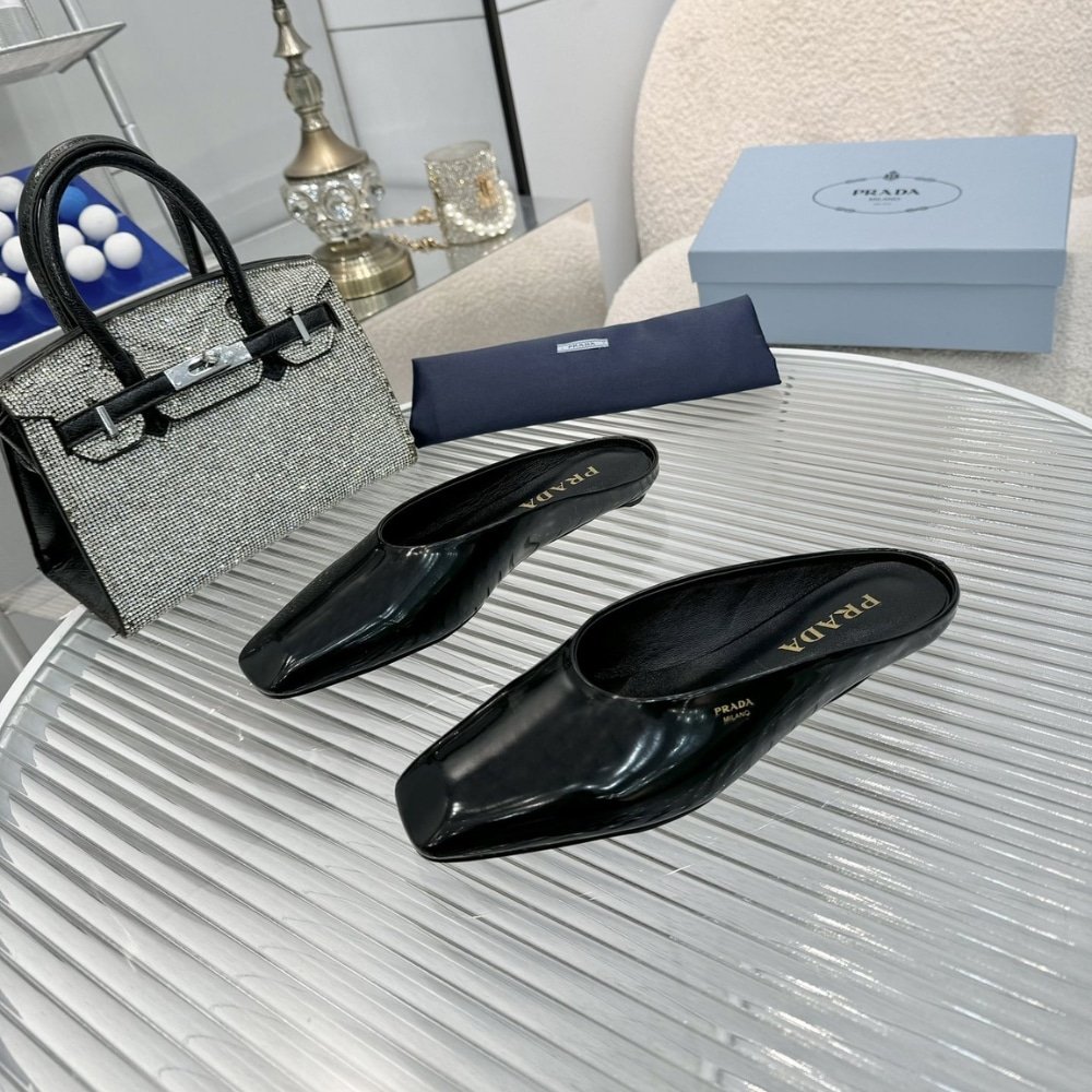 Pra*a Brushed Leather Mules Black 1S825N 055 F0002 F 015
