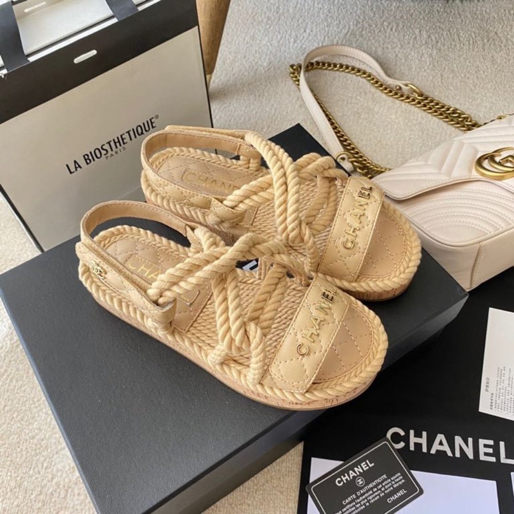 Ch**el Rope Sandals Strap Biege