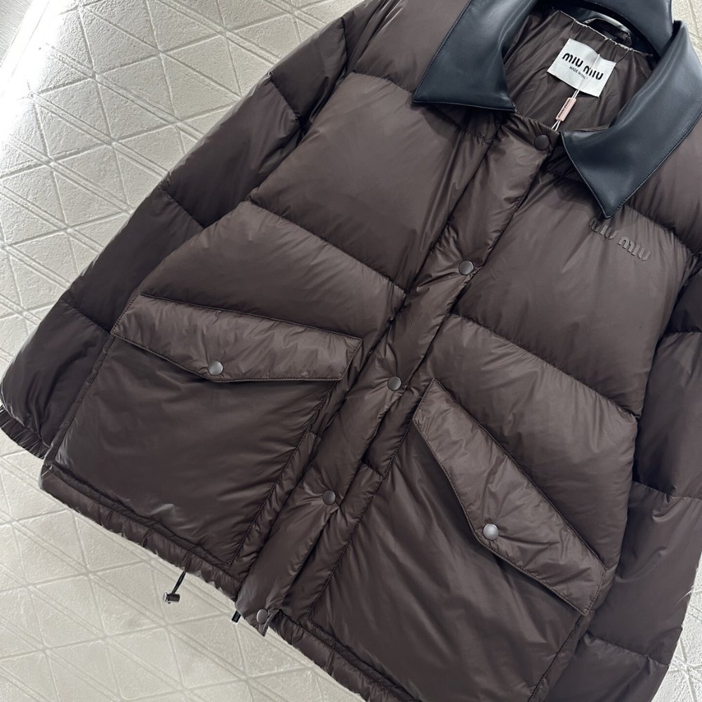 M1um1u Technical Ponge Cropped Down Jacket Brown Ml1107 15Wx F0192 S Ooo