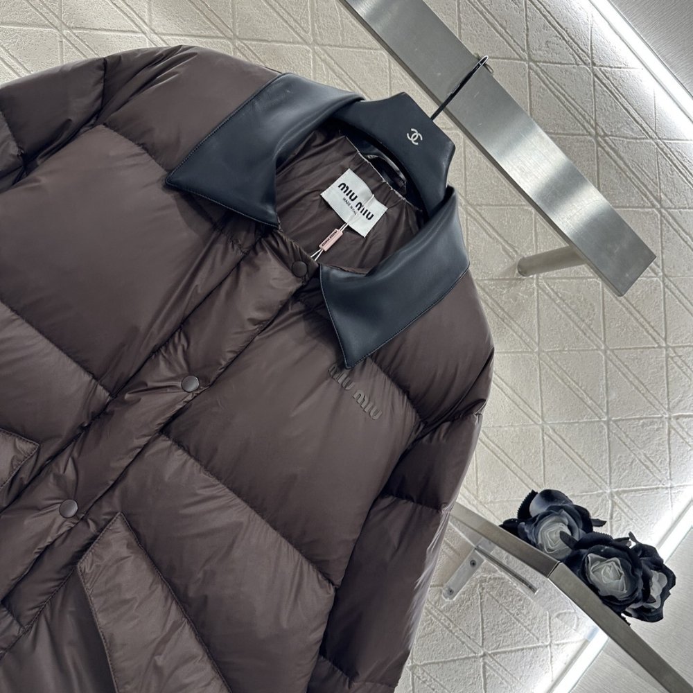 M1um1u Technical Ponge Cropped Down Jacket Brown Ml1107 15Wx F0192 S Ooo