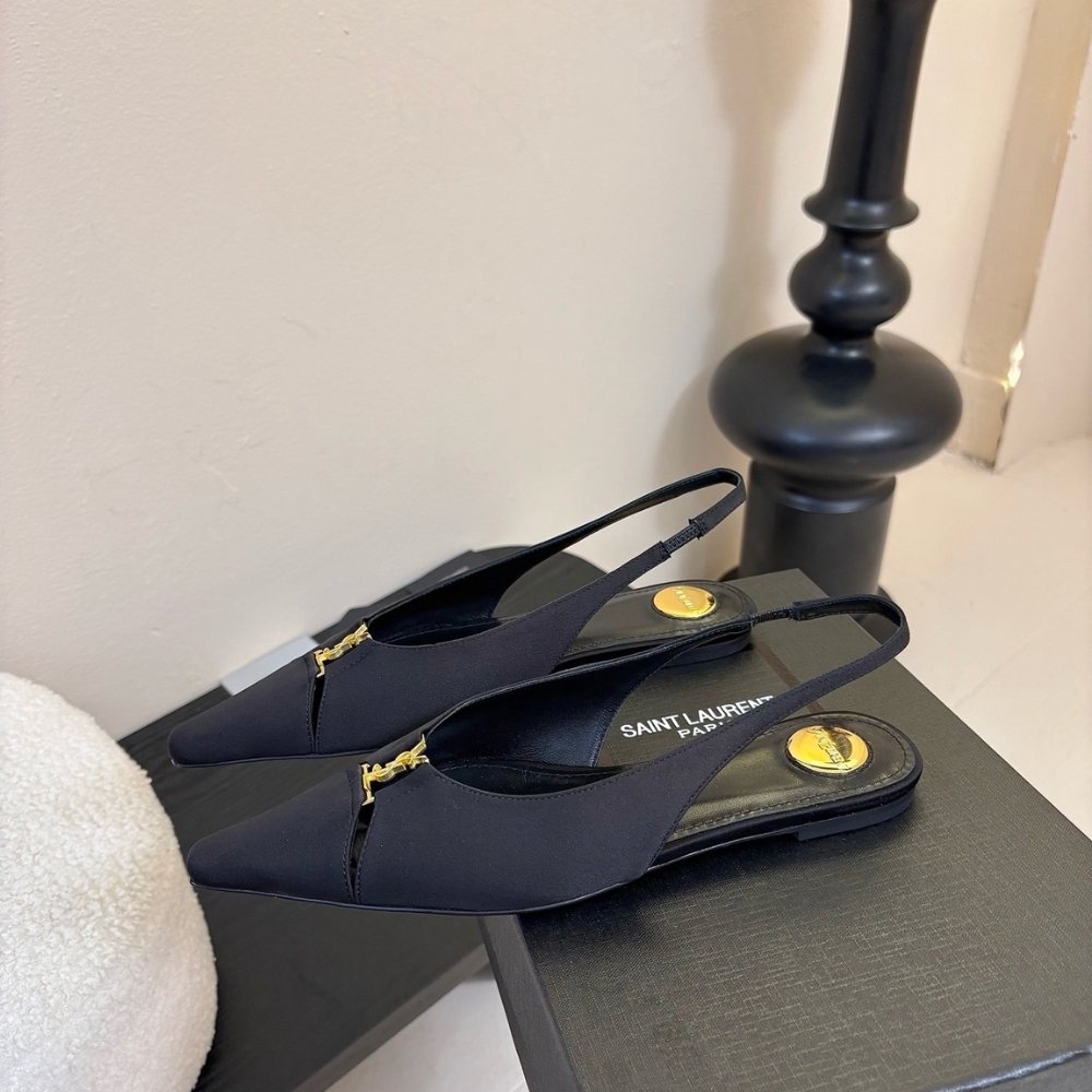 Sa1nt Lau*nt Babylone Crepe Satin Slingback Flats Black 8036469Qnag1000