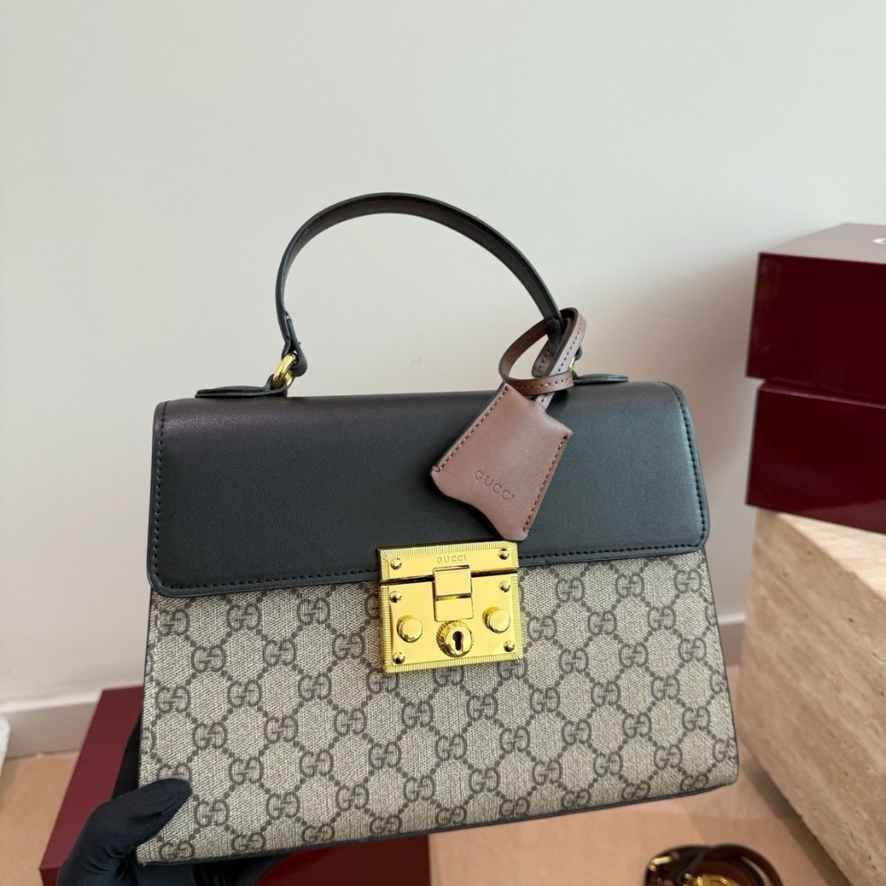 Gvc*1 Padlock GG Svp*me Top Handle Bag Black And Beige 28Cm 453188 KLQJG 9785