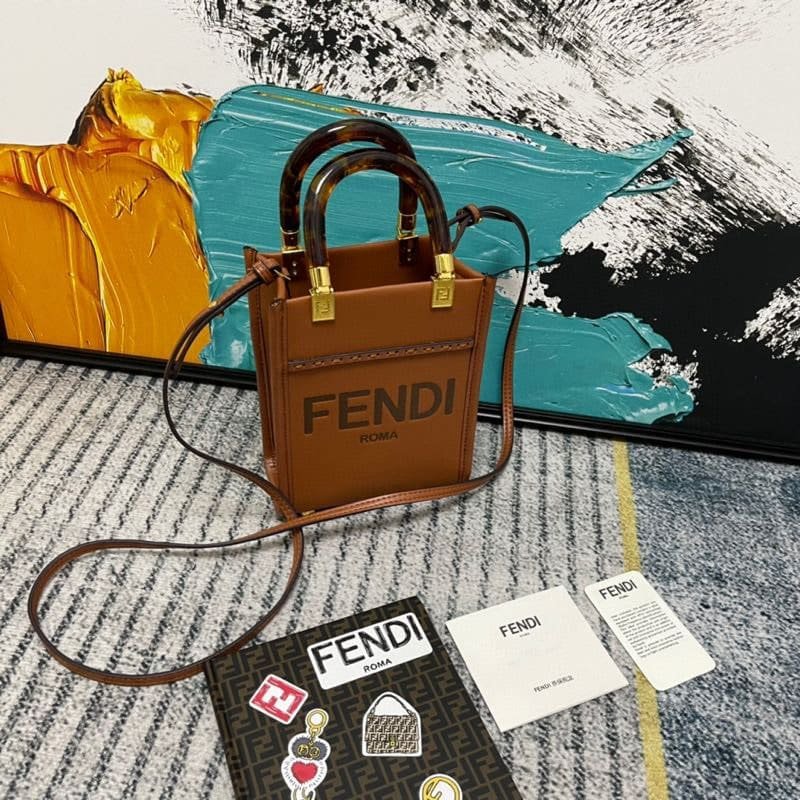 F**di Mini Sunshine Shopper Leather Bag Brown 18Cm 8Bs051