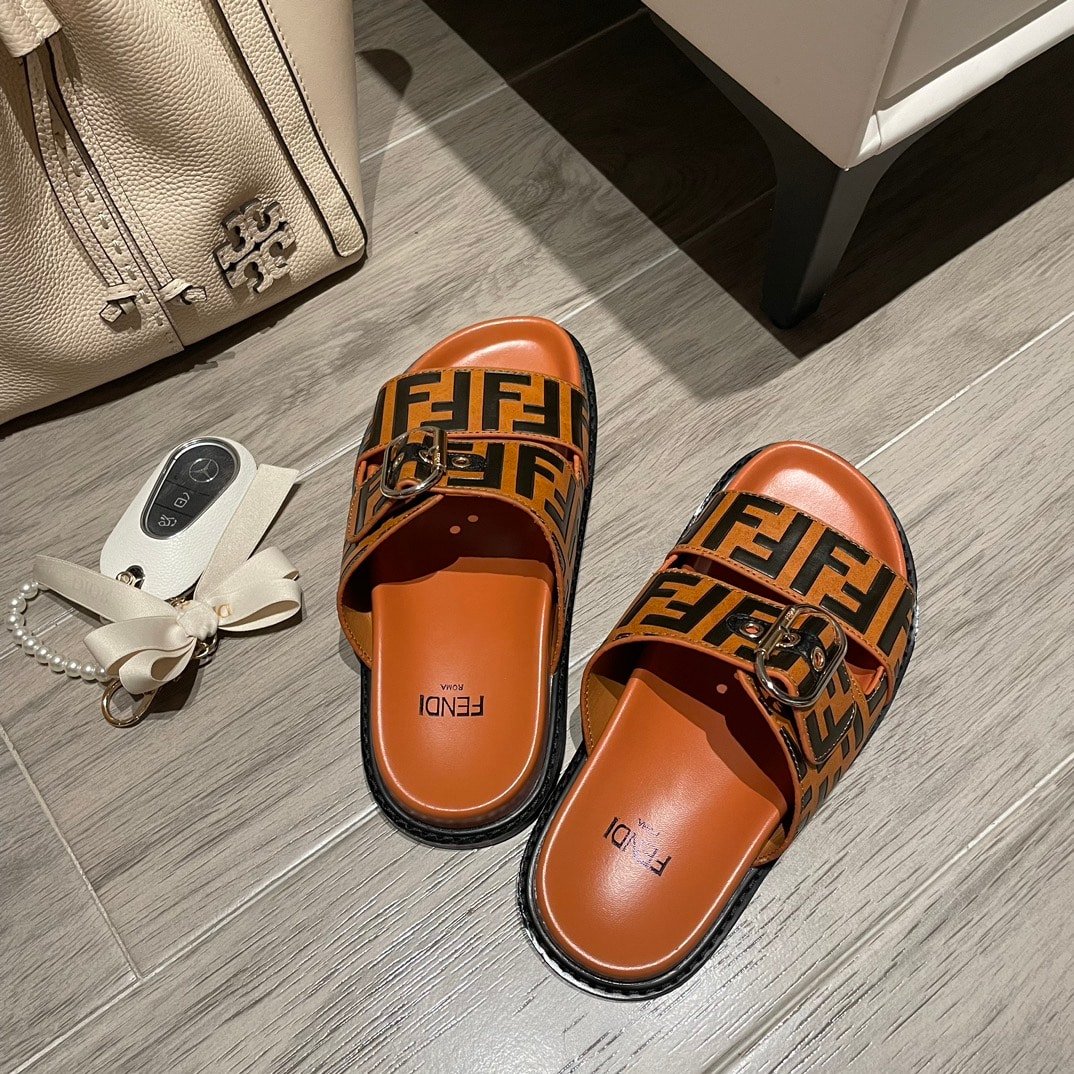 F**di Ff Double Band Slide Light Brown