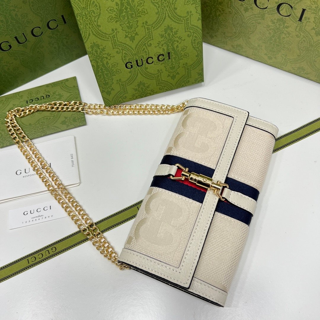 Gvc*1 Jackie 1961 Chain Wallet Beige And Ebony Gg 19Cm 652681 Huhhg 8565